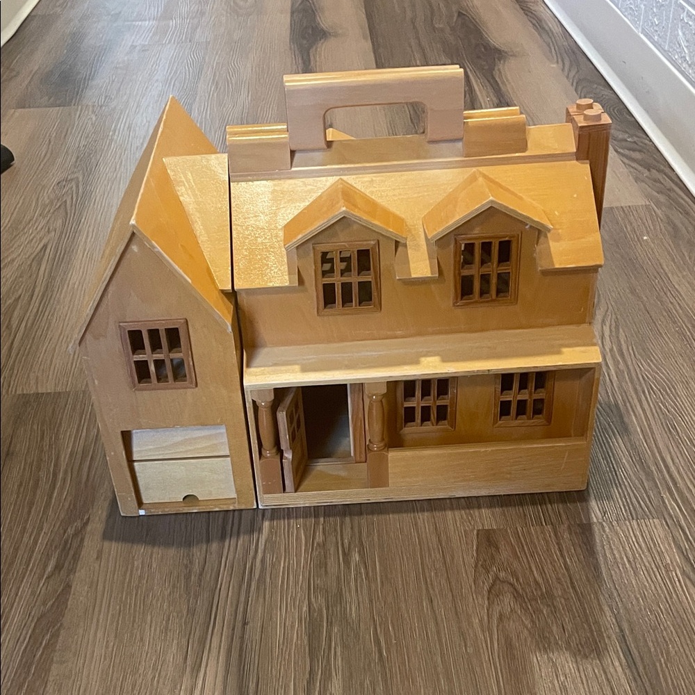 Melissa & Doug Wooden Dollhouse with Tan Finish Adorable wooden play house for a